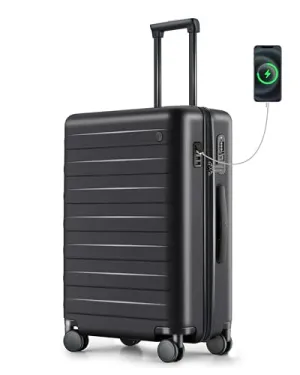 NINETYGO Carry on Luggage 22x14x9in Airline Approved with USB Port, 20 Inch Hardshell Spinner Hardside Suitcase with Wheels, TSA Lock for 3-5 Days Travel Quick Getaway Business, 38L, Pirate Black