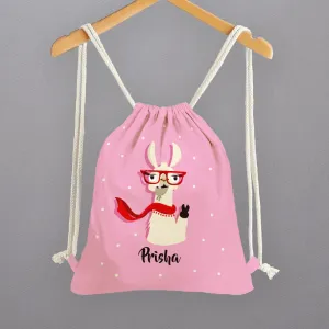 Personalised Drawstring Bags - Pink Llama