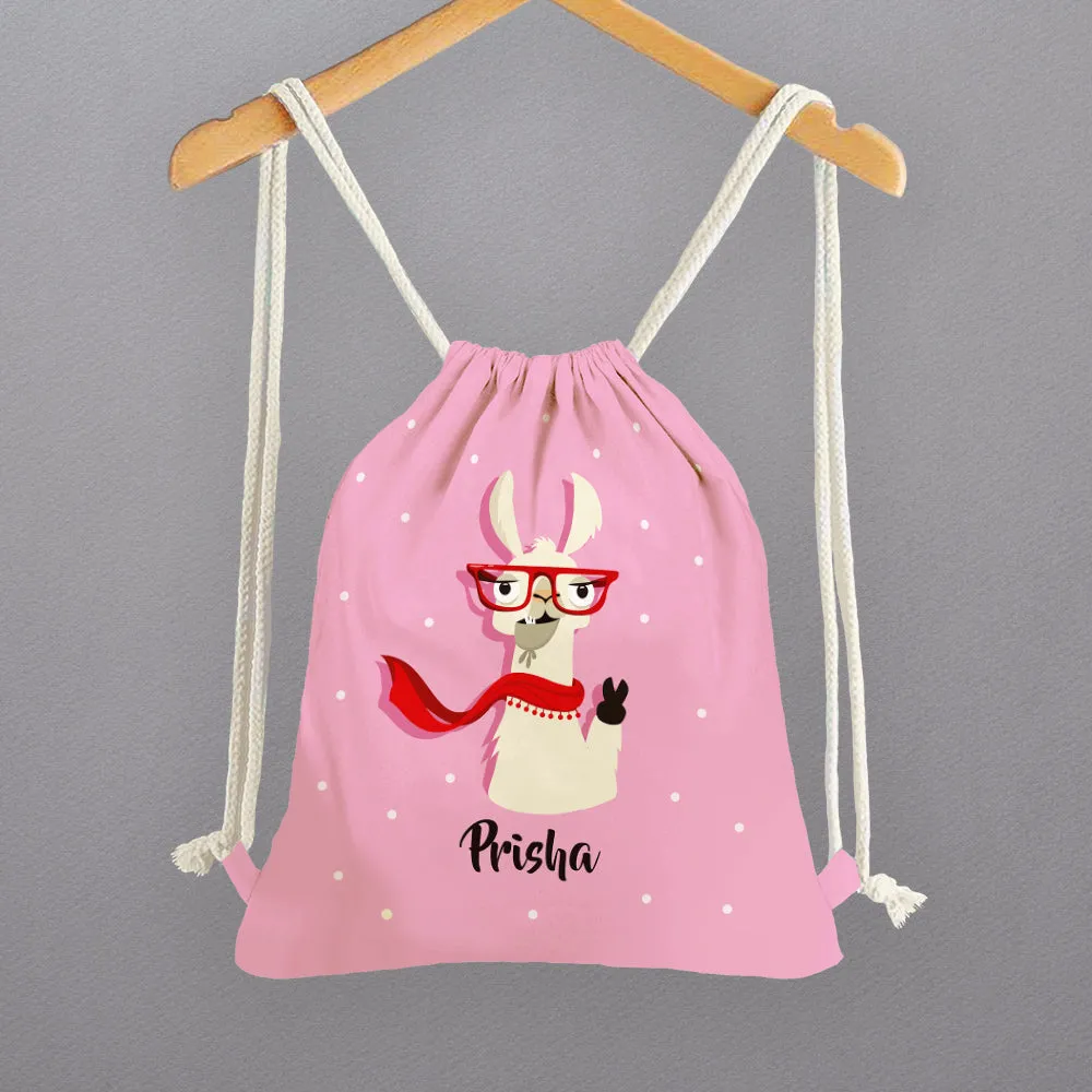 Personalised Drawstring Bags - Pink Llama