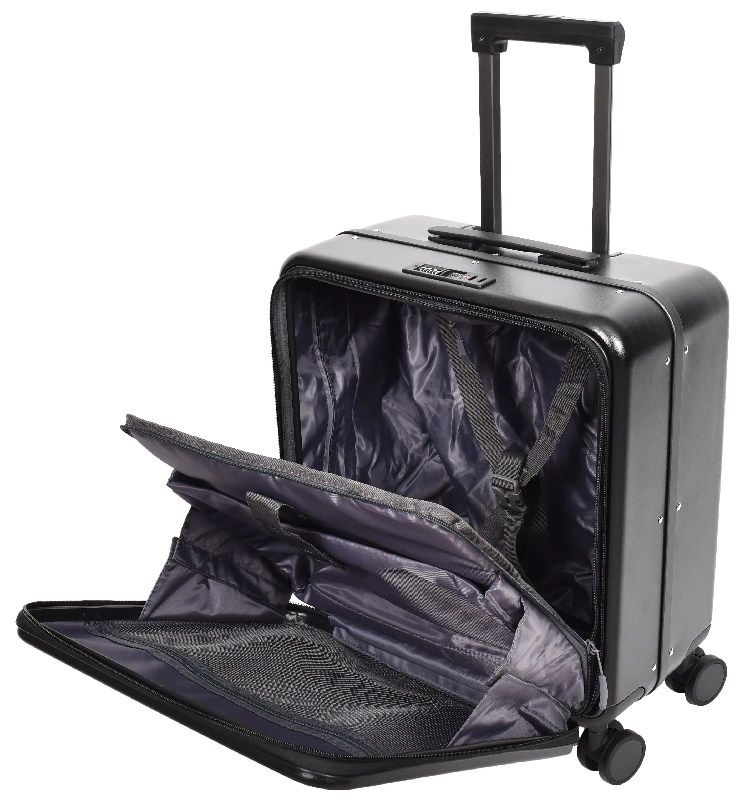 Pilot Case Hard PC Laptop Bag 4 Wheels Business Travel Luggage Scoot Black