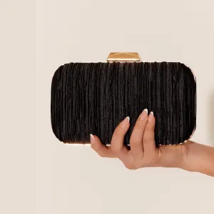 Portia Pleated Event Clutch (Black)