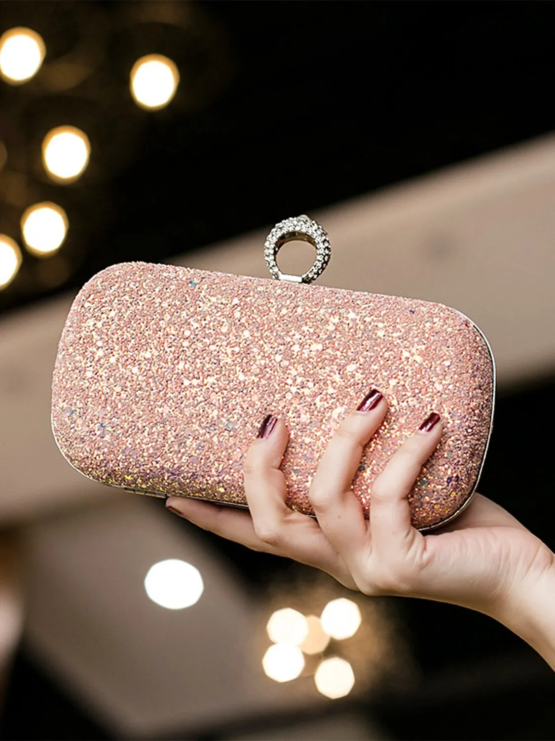 PU Leather Lightweight Large Capacity Durable Solid Color Rhinestone Clutch Bags