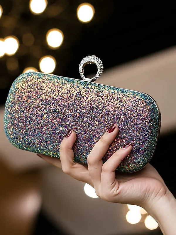 PU Leather Lightweight Large Capacity Durable Solid Color Rhinestone Clutch Bags