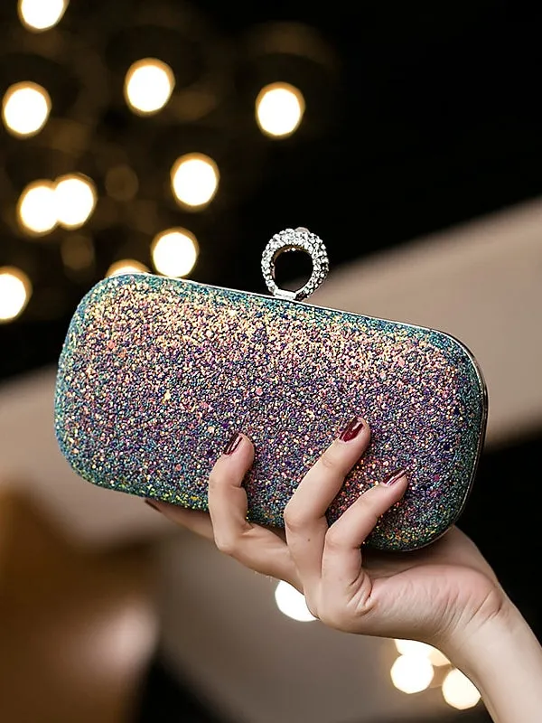 PU Leather Lightweight Large Capacity Durable Solid Color Rhinestone Clutch Bags
