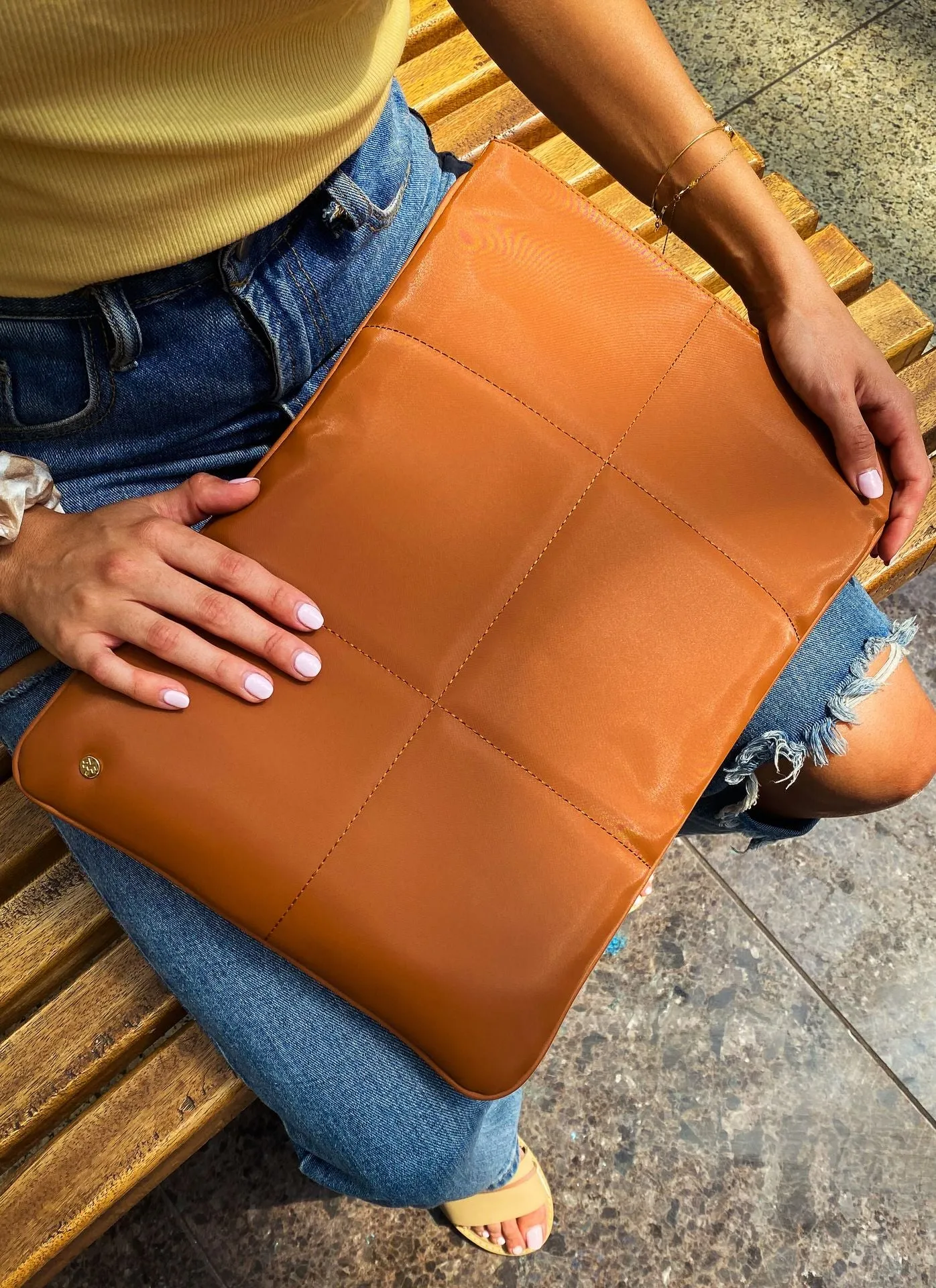 Quilted Nylon Laptop Sleeve Havane