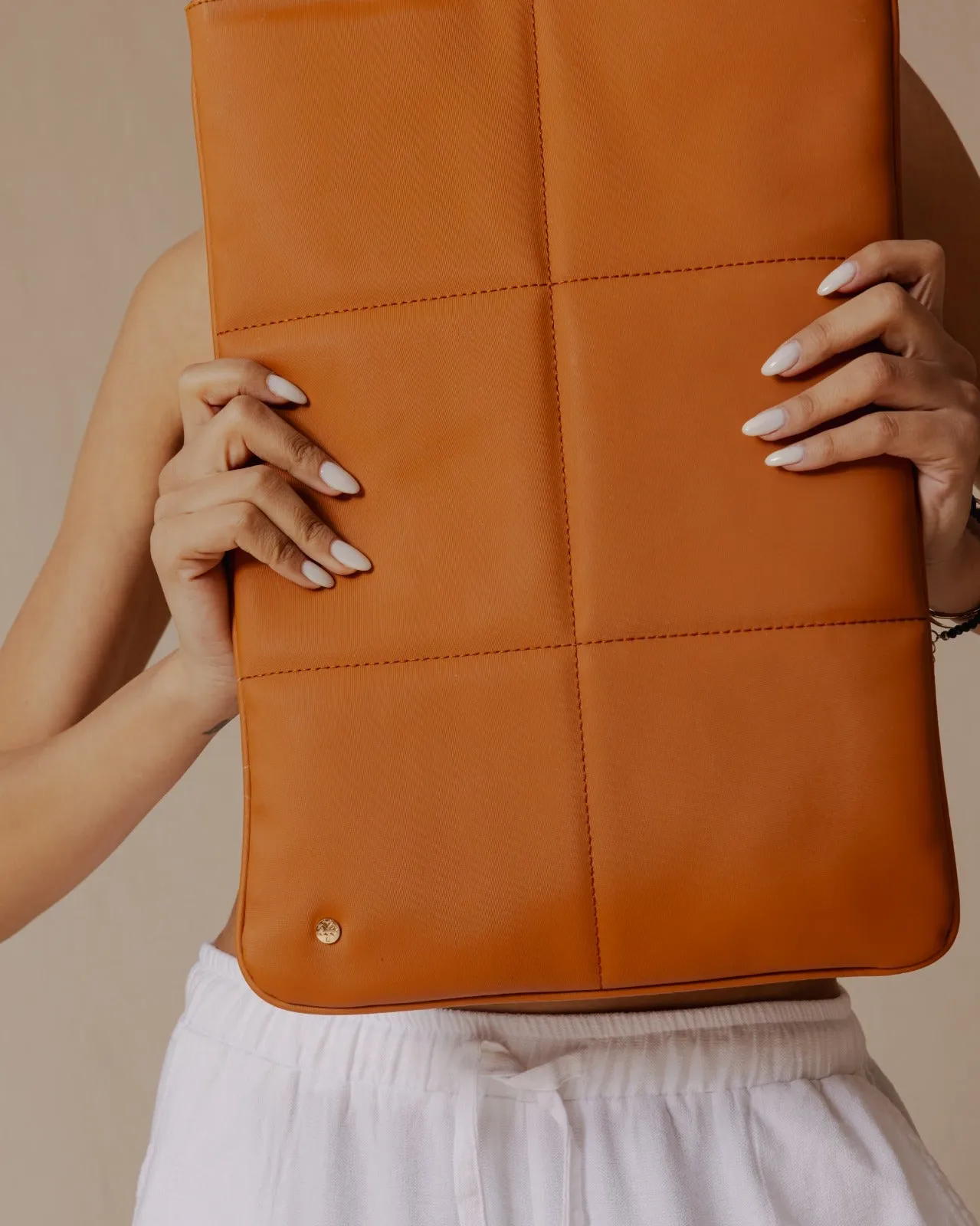 Quilted Nylon Laptop Sleeve Havane