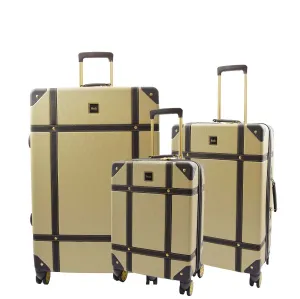 Retro 8 Wheel Hard Shell Luggage Trunk Style Suitcase Travel Bags Archaic Gold