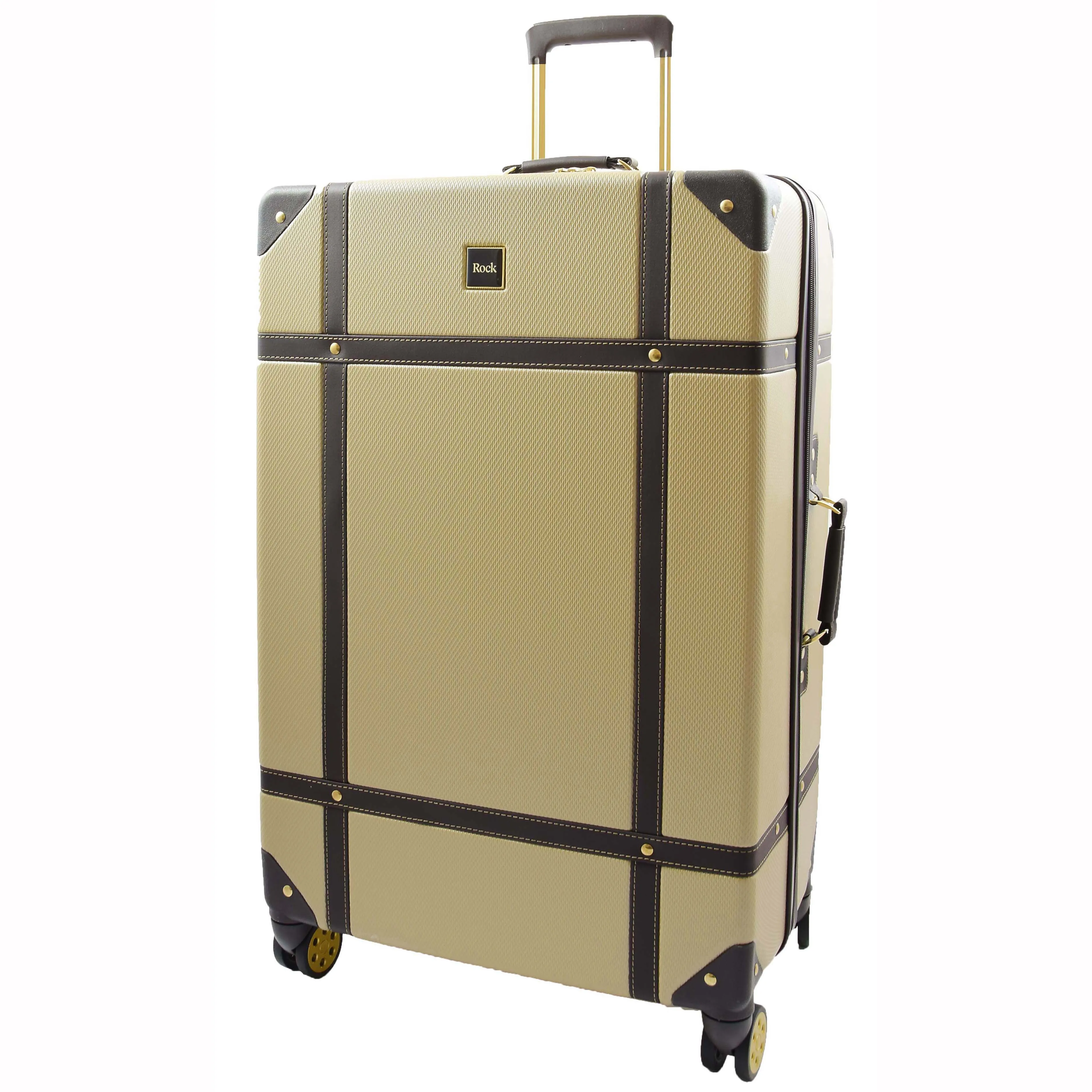 Retro 8 Wheel Hard Shell Luggage Trunk Style Suitcase Travel Bags Archaic Gold
