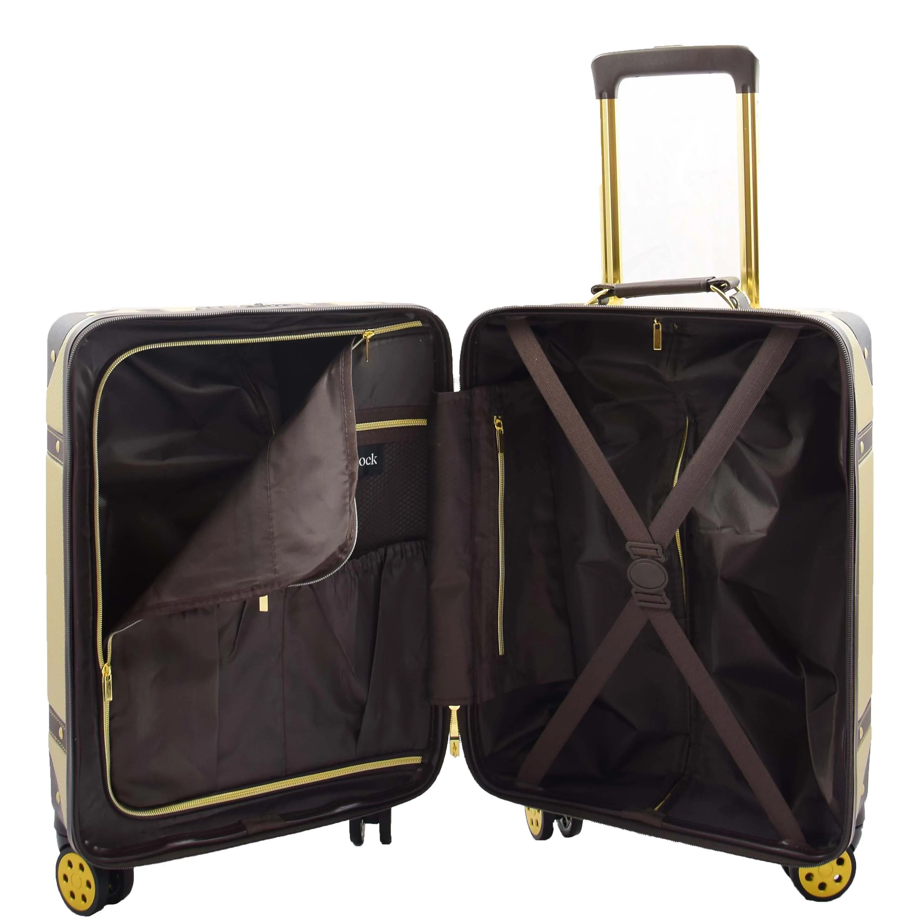 Retro 8 Wheel Hard Shell Luggage Trunk Style Suitcase Travel Bags Archaic Gold