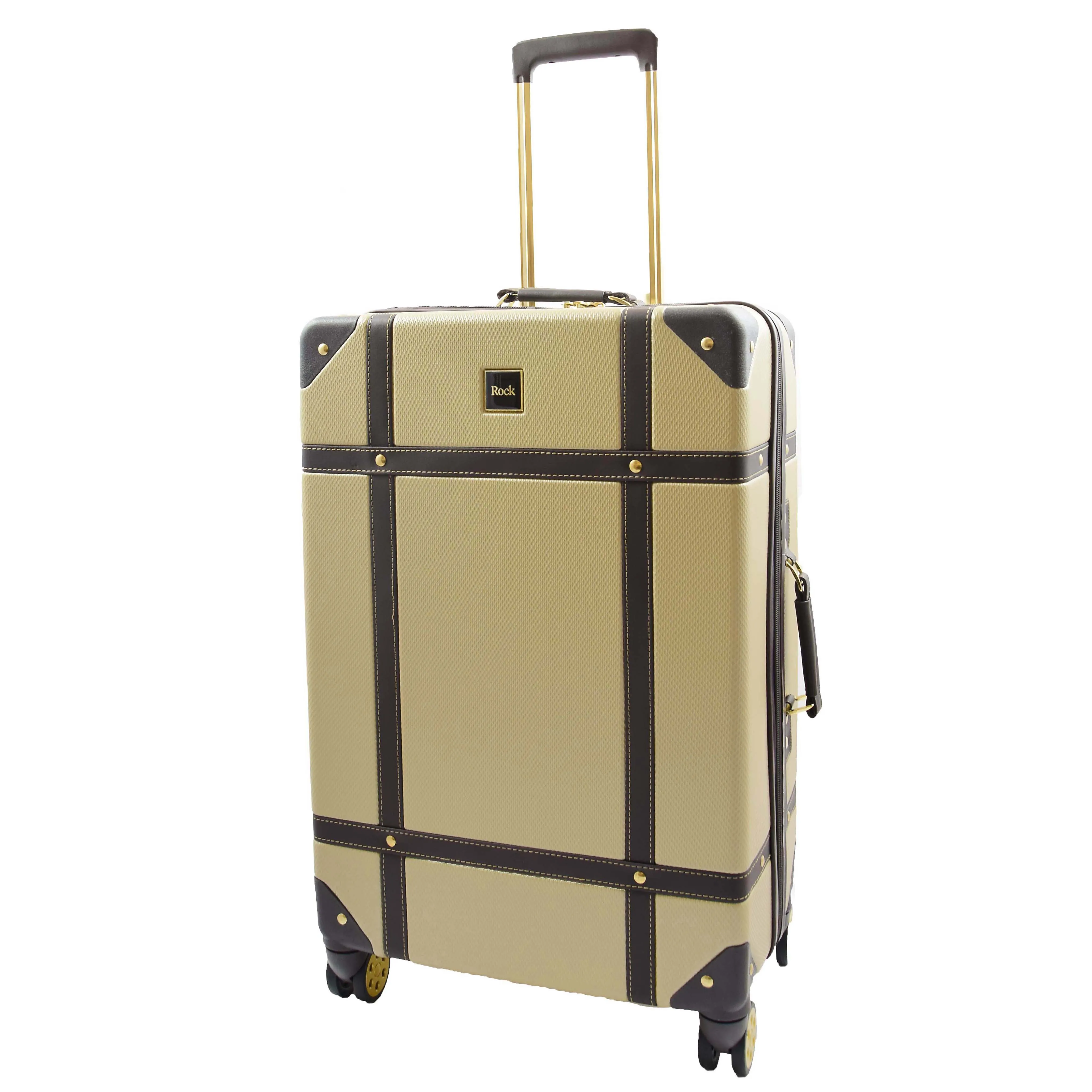 Retro 8 Wheel Hard Shell Luggage Trunk Style Suitcase Travel Bags Archaic Gold