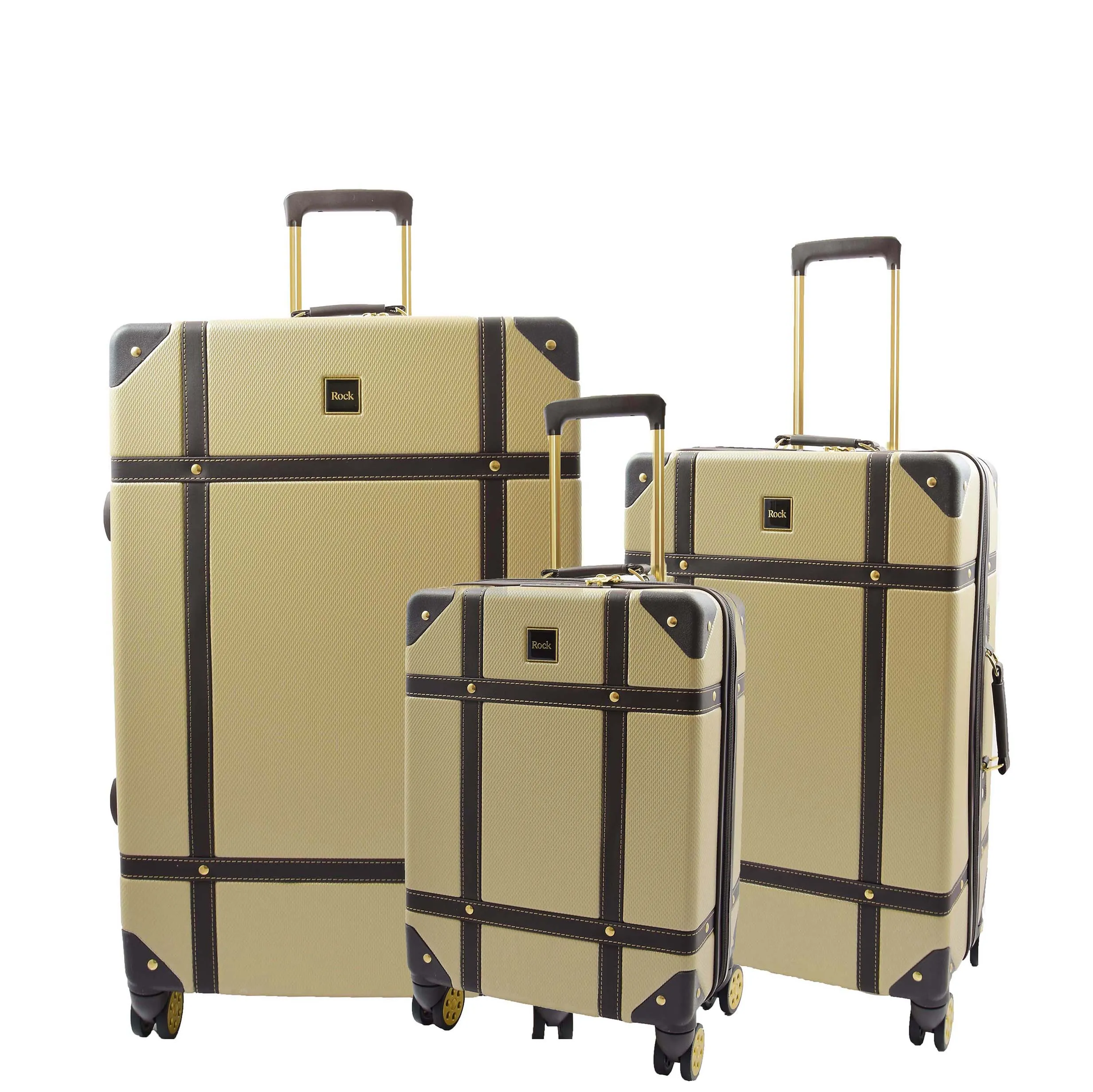 Retro 8 Wheel Hard Shell Luggage Trunk Style Suitcase Travel Bags Archaic Gold