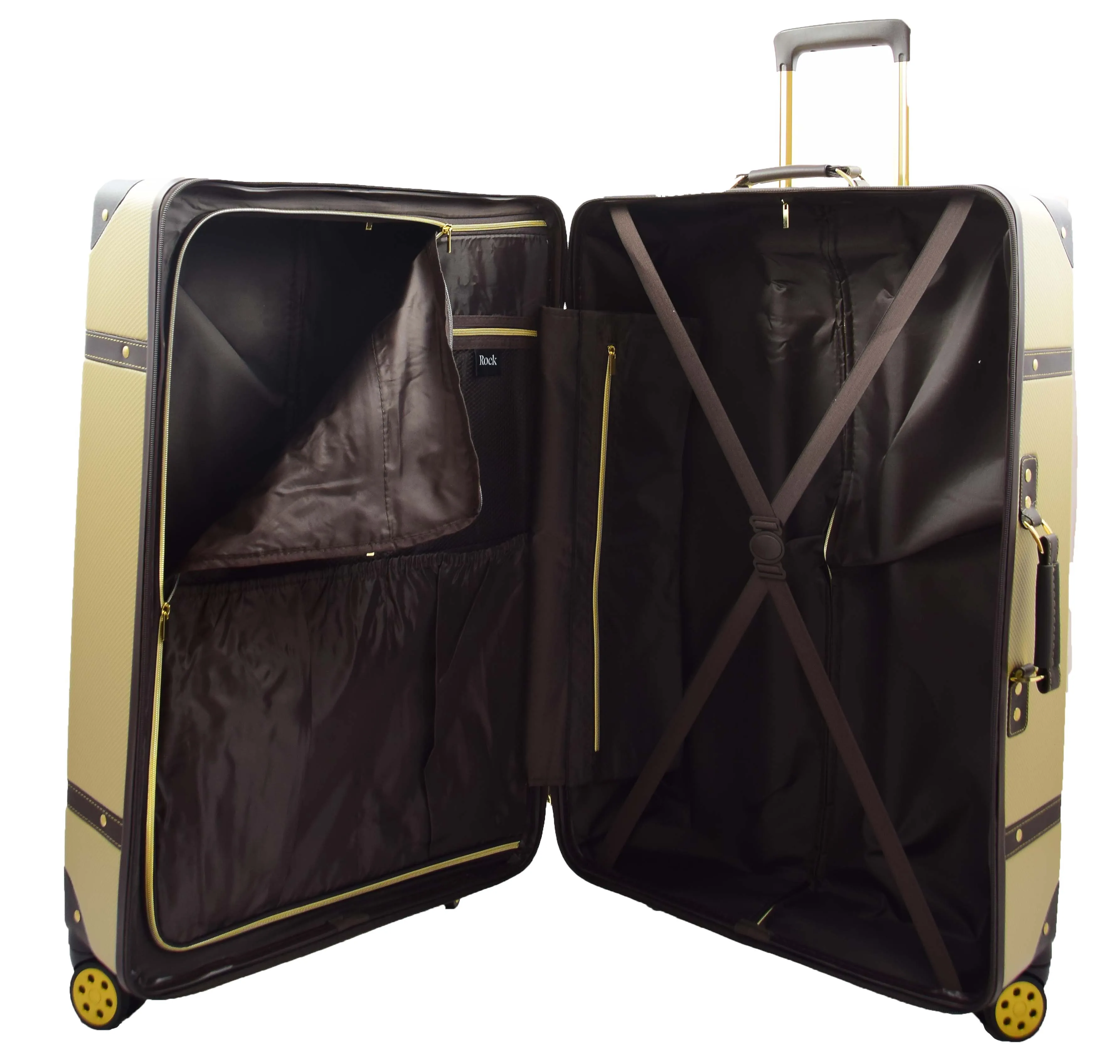 Retro 8 Wheel Hard Shell Luggage Trunk Style Suitcase Travel Bags Archaic Gold