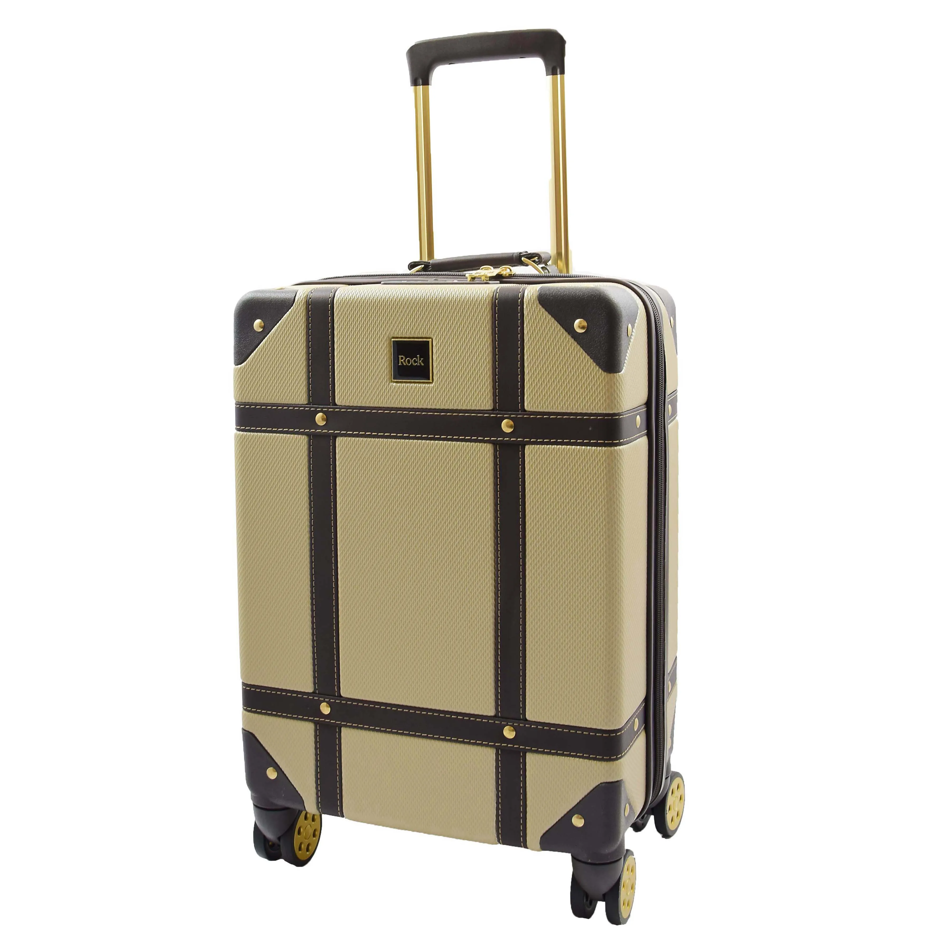 Retro 8 Wheel Hard Shell Luggage Trunk Style Suitcase Travel Bags Archaic Gold