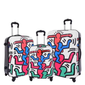 Robust Hard Shell Suitcase Stack Up Man Print 4 Wheel Luggage Bags