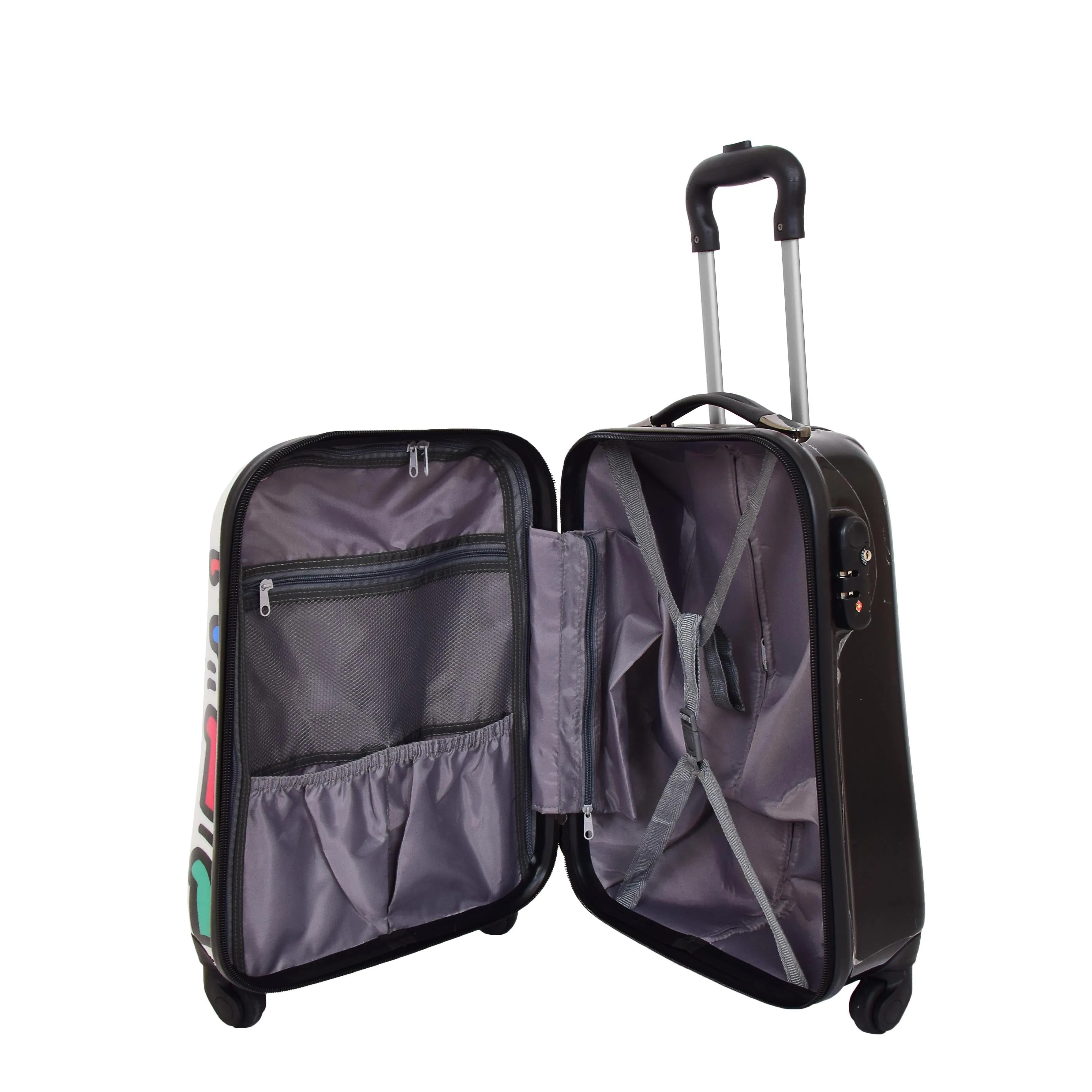 Robust Hard Shell Suitcase Stack Up Man Print 4 Wheel Luggage Bags