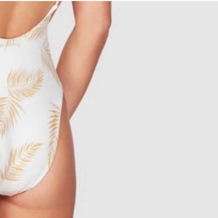S-L Swimsuit: Faded Feathers ruffled one-piece ( white cream beige gold ivory ) summer women pool beach