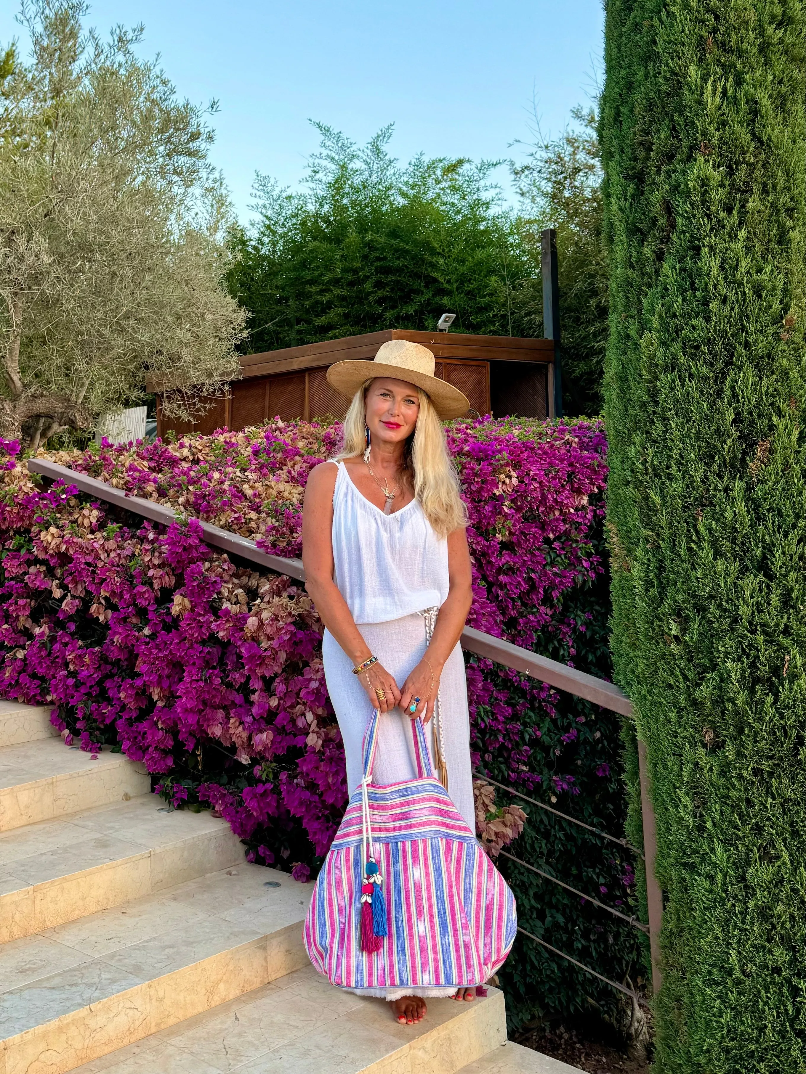 Samui Stripe Puka Tassel Beach Bag Orange