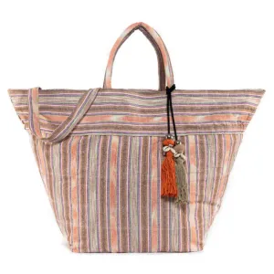Samui Stripe Puka Tassel Beach Bag Orange