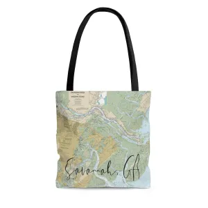 Savannah GA Nautical Map Tote with Turtle Bay Back