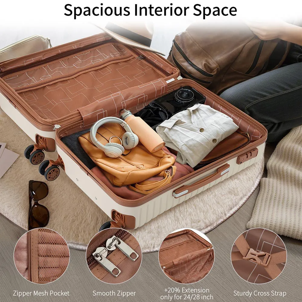 Set of 4 Expandable Lightweight Suitcase with Packing Cubes TSA Lock and Spinner Wheels - Cream