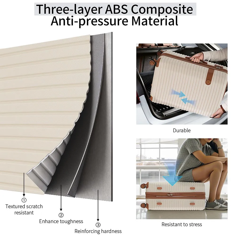 Set of 4 Expandable Lightweight Suitcase with Packing Cubes TSA Lock and Spinner Wheels - Cream