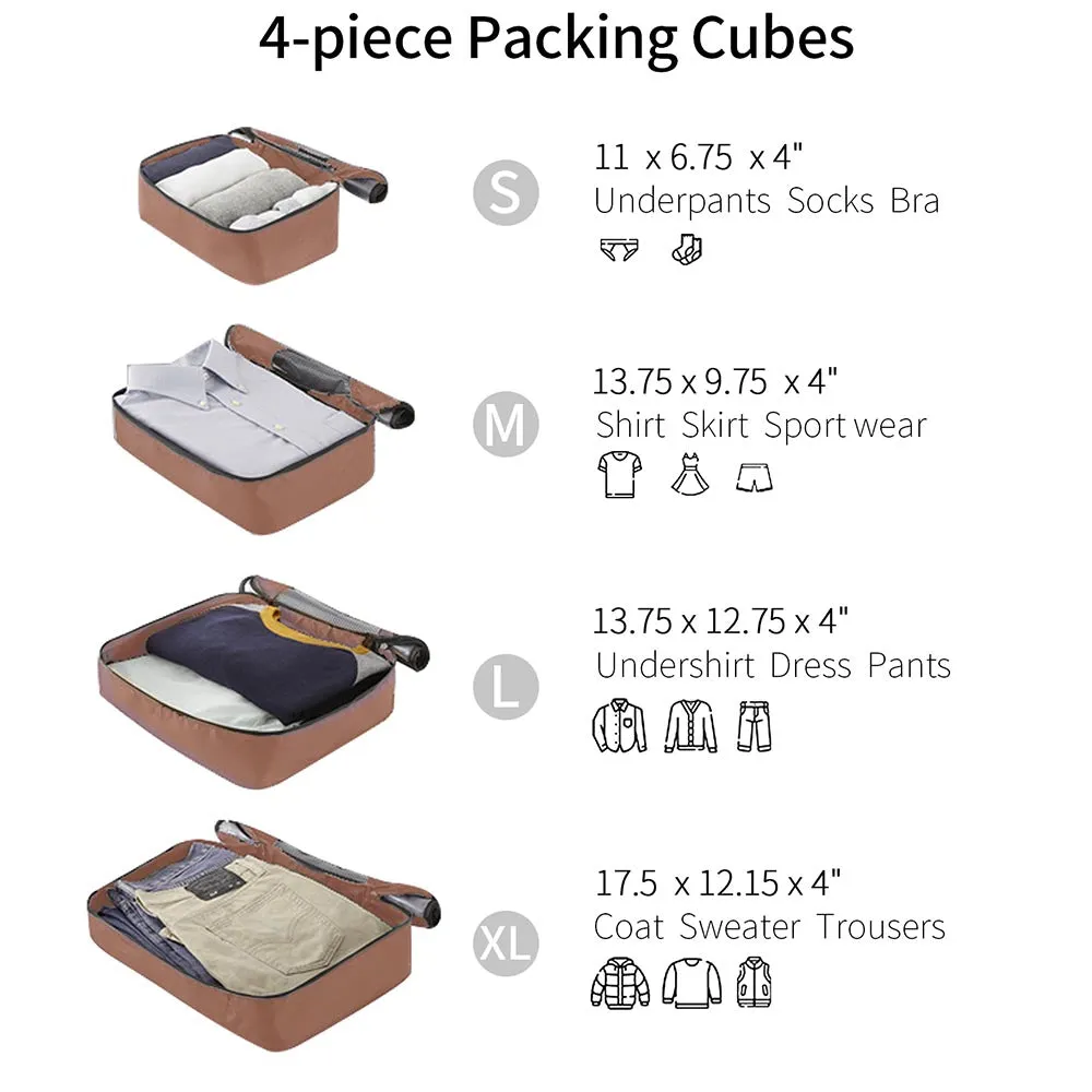 Set of 4 Expandable Lightweight Suitcase with Packing Cubes TSA Lock and Spinner Wheels - Cream