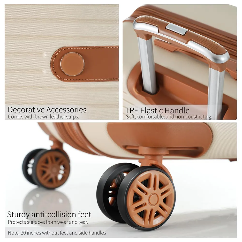 Set of 4 Expandable Lightweight Suitcase with Packing Cubes TSA Lock and Spinner Wheels - Cream