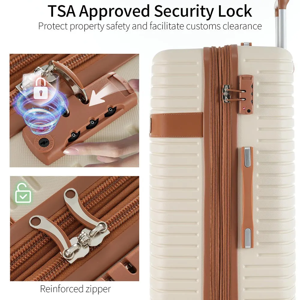 Set of 4 Expandable Lightweight Suitcase with Packing Cubes TSA Lock and Spinner Wheels - Cream