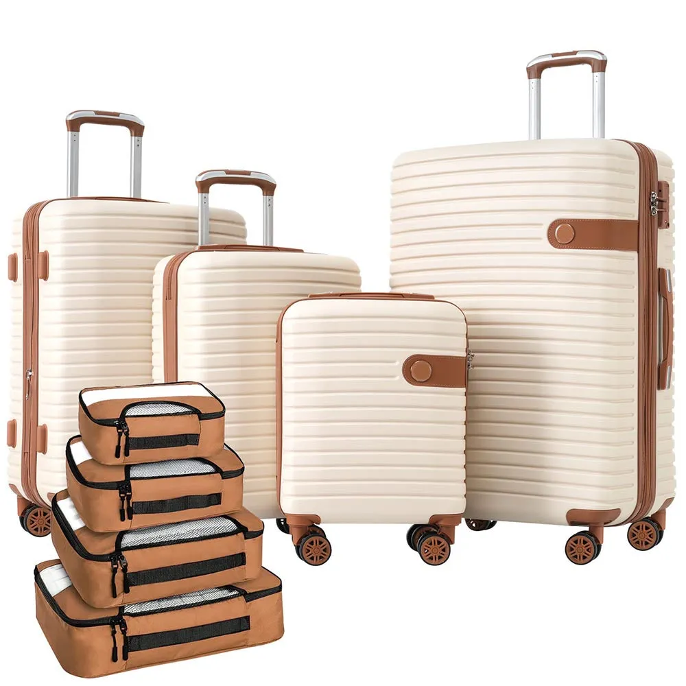 Set of 4 Expandable Lightweight Suitcase with Packing Cubes TSA Lock and Spinner Wheels - Cream