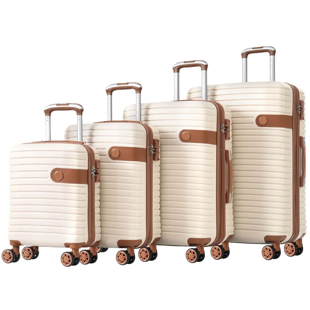 Set of 4 Expandable Lightweight Suitcase with Packing Cubes TSA Lock and Spinner Wheels - Cream