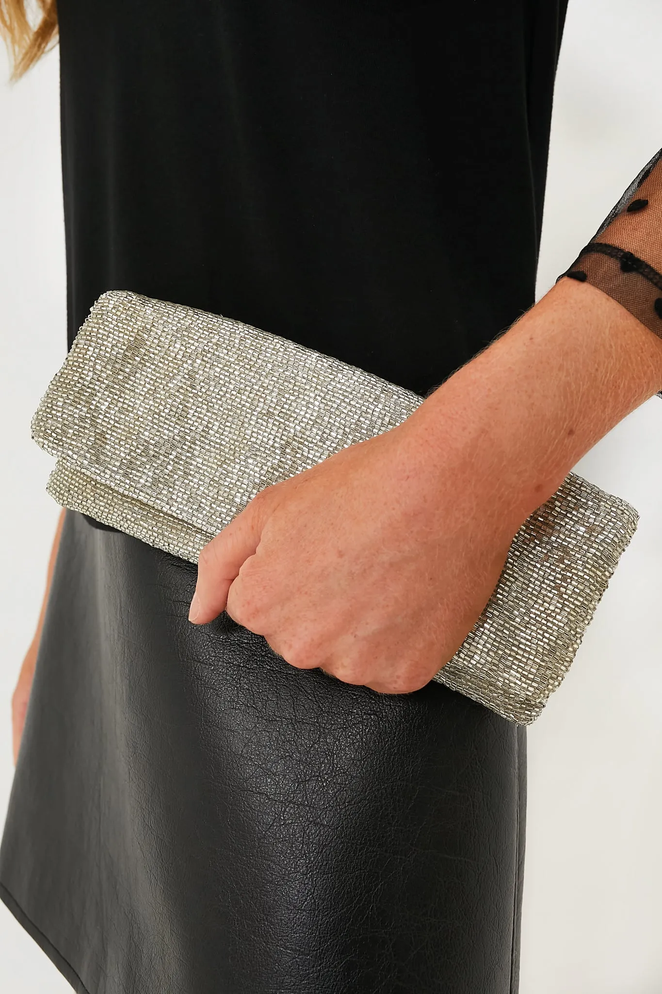 Silver Beaded Clutch