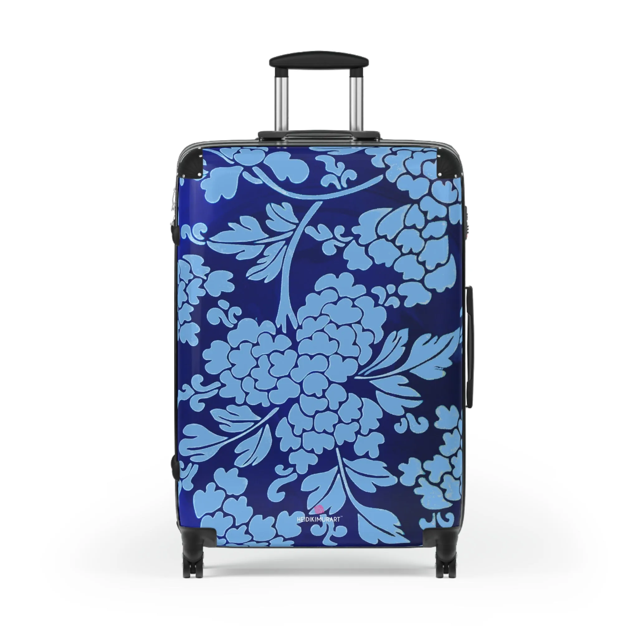 Sky Blue Floral Print Suitcase, Abstract Oriental Style Floral Print Designer Suitcases, Travel Bag Suitcases (Small, Medium, Large)