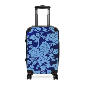 Sky Blue Floral Print Suitcase, Abstract Oriental Style Floral Print Designer Suitcases, Travel Bag Suitcases (Small, Medium, Large)