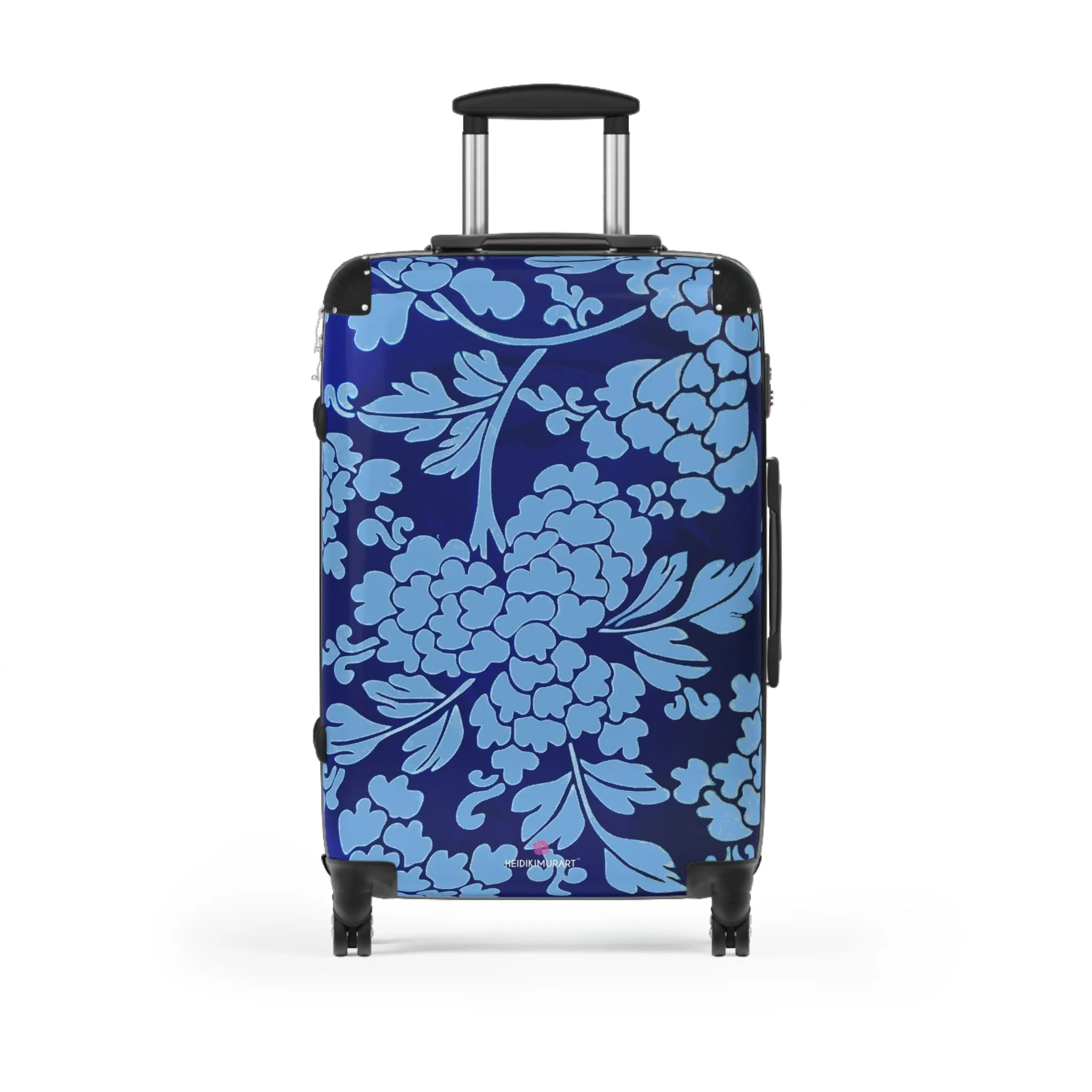 Sky Blue Floral Print Suitcase, Abstract Oriental Style Floral Print Designer Suitcases, Travel Bag Suitcases (Small, Medium, Large)