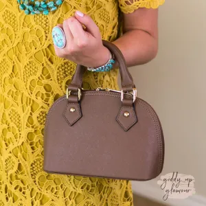 Small Dome Satchel Purse with Two Handles in Khaki