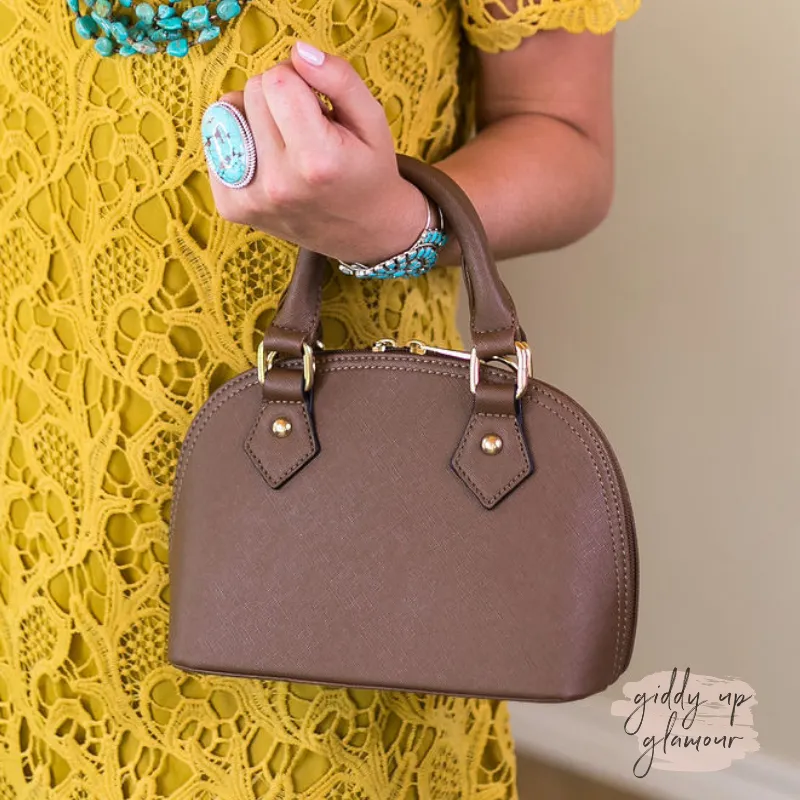 Small Dome Satchel Purse with Two Handles in Khaki