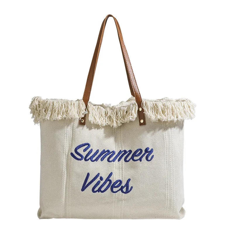 Sohiwoo Large Capacity Canvas Tote Bag Durable Tassel Shoulder Bag Casual Commuter Bag