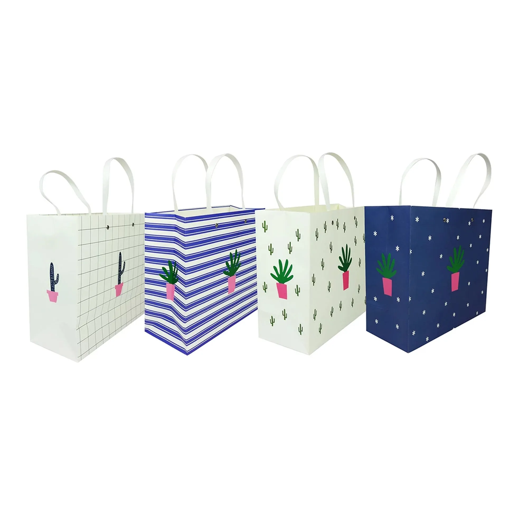 Stylish Cactus Themed Gift Bags - Set Of 4