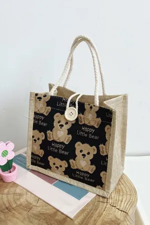 Teddy Bear Printed Tote Bag (Black) - A23 - WHB0032
