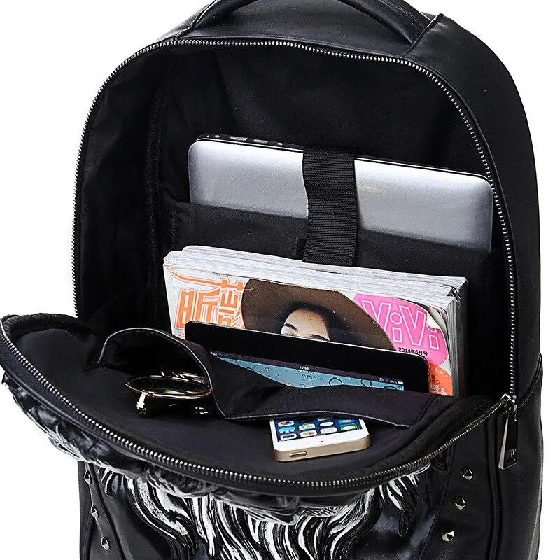 Unisex 3D Lion Design PU Leather Backpack