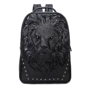 Unisex 3D Lion Design PU Leather Backpack