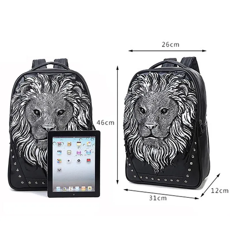 Unisex 3D Lion Design PU Leather Backpack