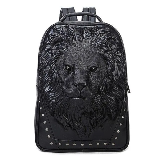Unisex 3D Lion Design PU Leather Backpack
