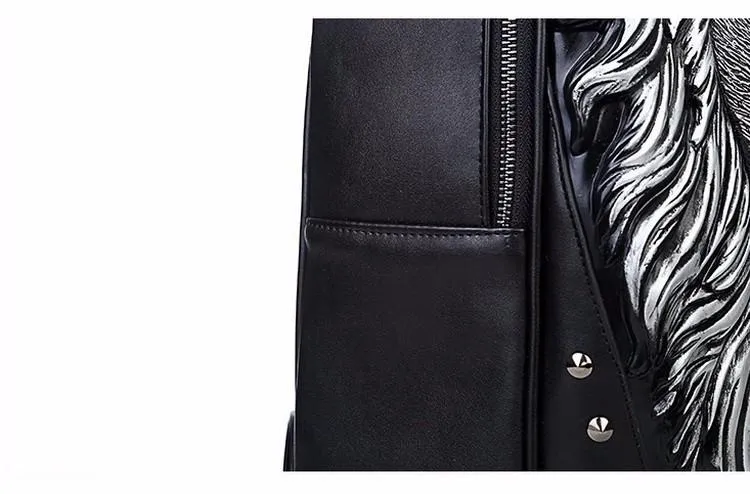 Unisex 3D Lion Design PU Leather Backpack