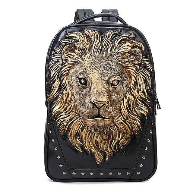 Unisex 3D Lion Design PU Leather Backpack