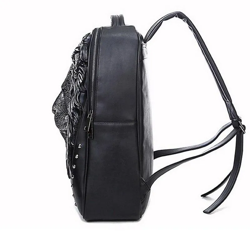 Unisex 3D Lion Design PU Leather Backpack
