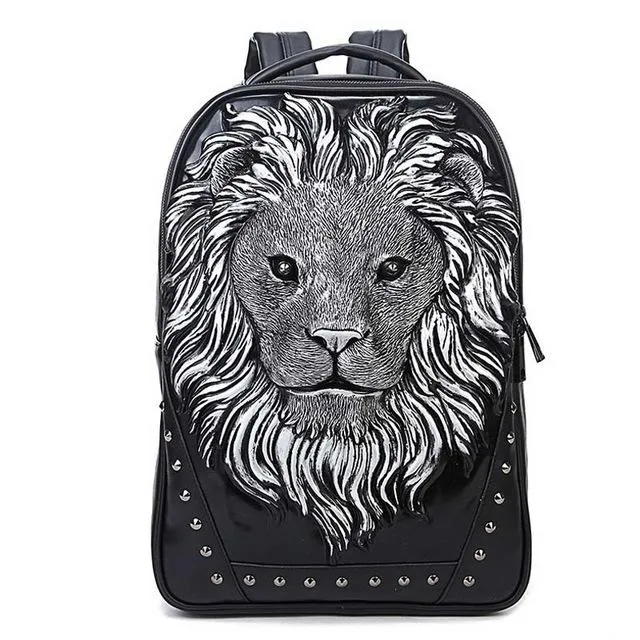 Unisex 3D Lion Design PU Leather Backpack