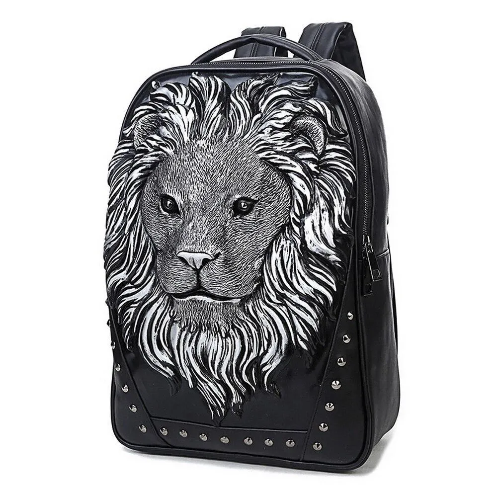 Unisex 3D Lion Design PU Leather Backpack