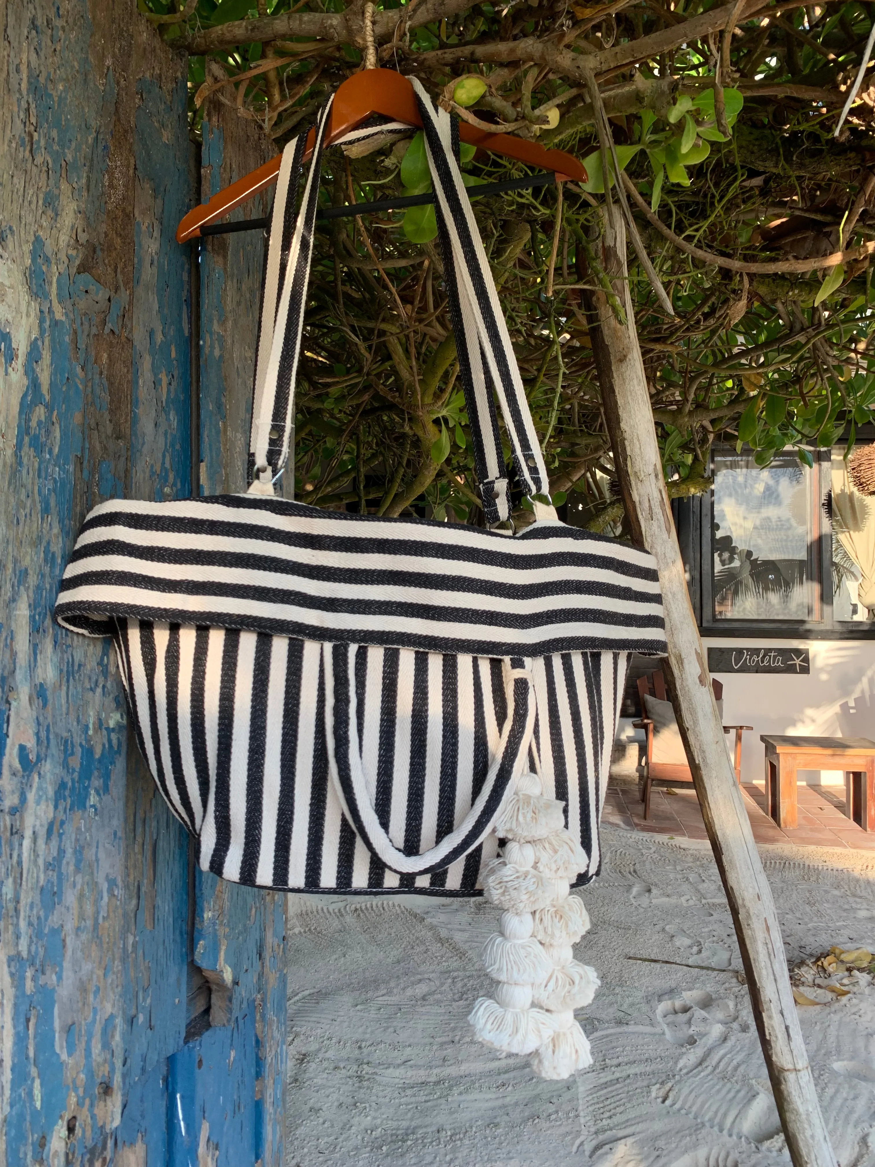 Valerie Beach Bag Organic Tassel Indigo
