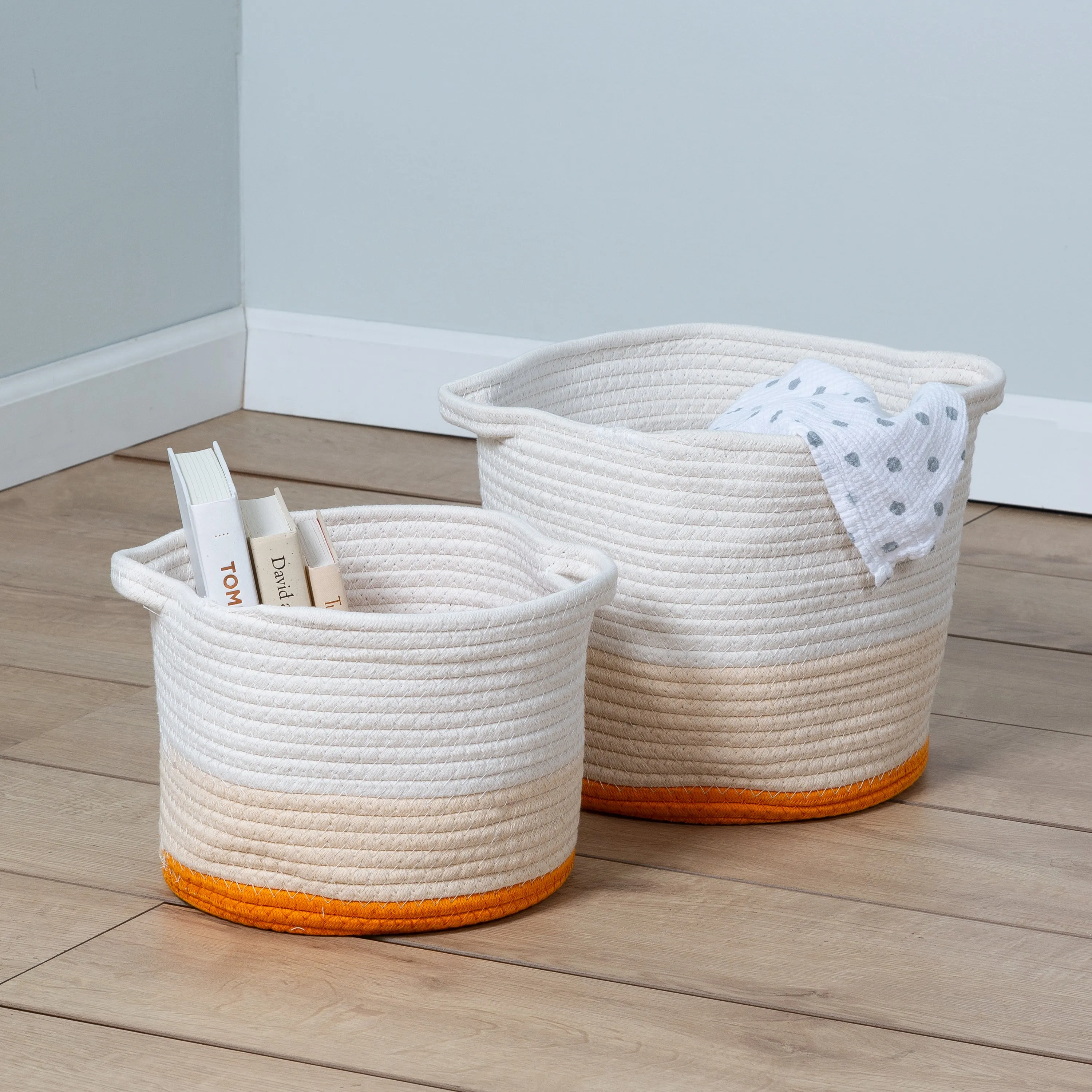 Yellow/White Ombré Cotton Rope Nesting Basket (Set of 2)